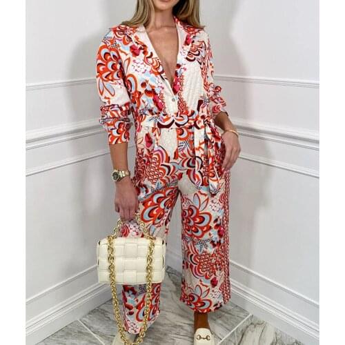 BBWM Casual Summer Printed Jumpsuits Women Fashion Loose Wide Leg Jumpsuit Women Elegant Full Length Jumpsuit Female Ladies