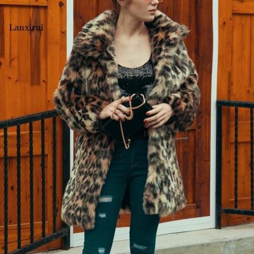 Chic Womens Leopard Faux Fur Coat Winter Thicken Warm Long Sleeve Slim Fur Coat Outerwear Elegant Trench Lanxirui Overcoats