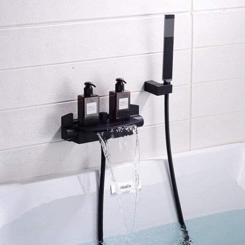 Waterfall Bathroom Tub Faucet Wall Bath Mounted Tap Waterfall Spout Bath Mixer with Hand Shower Hot and Cold Mixer