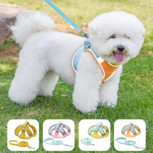 Dog Harness Vest with Leash Reflective Chest Cat Neck Strap Adjustable Breathable Suede Walking Chain For Small Medium Pet Puppy
