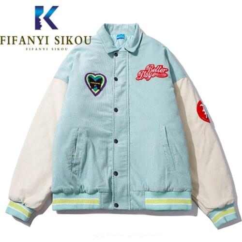 Streetwear Women Winter Jacket Embroidery Fashion Patchwork Corduroy Jackets Thick Warm Cotton Coat Female Loose Bomber Jacket