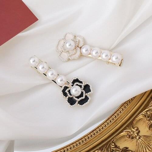 Vintage Black Rose Flower Barrettes With Imitation Pearls Rhinestone Hair Clip for Women Fashion Female Hair Accessories Hairpin