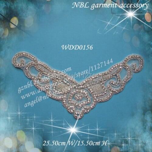 Beaded rhinestone neckline collar applique for dress WDD0156