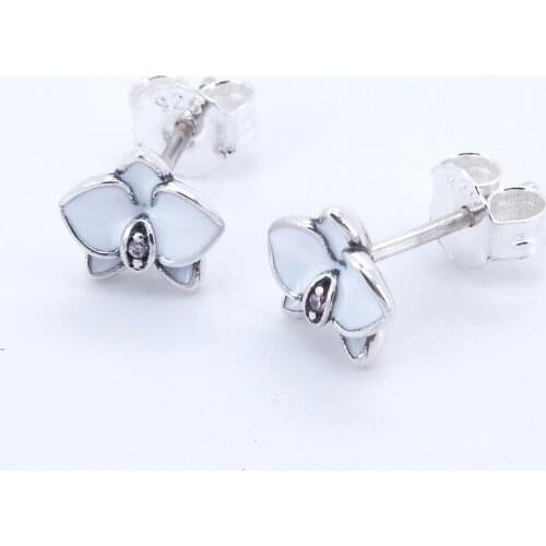 White Orchids Stud Earrings 925 Sterling Silver Jewelry For Woman Make up Fashion Female Earrings Party Jewelry Wholesale
