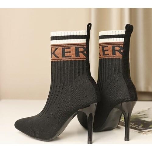 Thin Heel Ankle Boots for Women High Heels Warm Stretch Fabric Socks Boots Shoes Woman Autumn Vogue Tube Short Boots Botas New