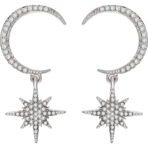 Newest Zircon Necklace For Women Crystal Wedding Moon And Star Pendant Necklaces Silver Color Accessories Elegant Gift