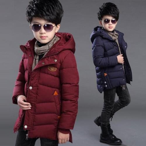 Boys winter Coat hooded 4-15 years old kids down jacket childrens parkas hot sale Plus thick Explosion labeling 2 color