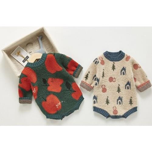 Winter Baby Boy Girl Romper Long Sleeves Knitted Jumpsuit Dot Infant Baby Romper Spring Autumn Newborn Baby Girl Clothes