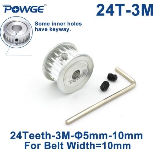 POWGE 24 Teeth HTD 3M Timing Pulley Bore 5/6/6.35/7/8/10/12mm for Width 10mm 3M synchronous belt HTD3M pulley Belt 24Teeth 24T