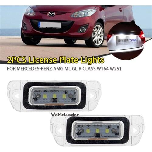 2 x White LED License Plate Light For Mercedes-Benz AMG ML GL R Class W164 W251 3-SMD DC 12V Xenon White LED License Plate Light