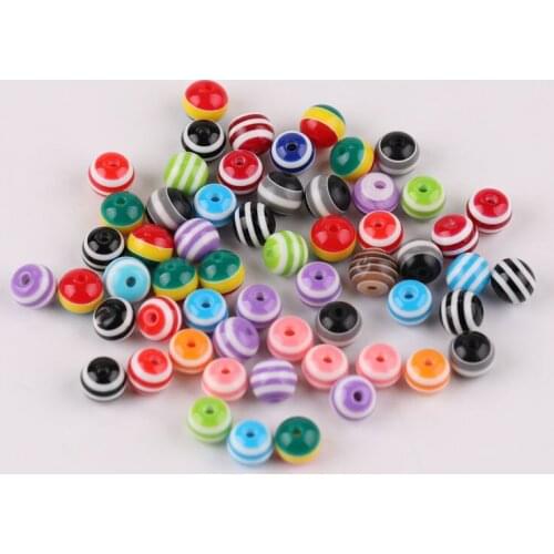 50pcs diy Jewelry Accessories Handmade Loose Beads Childrens Bracelet Necklace Beaded Material 8mmResin Striped Beads