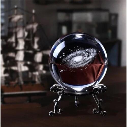 80mm 3D Laser Engraved Galaxy Crystal Ball Miniature Model Crystal Craft Sphere Ornament Globe Glass Home Decor Gift