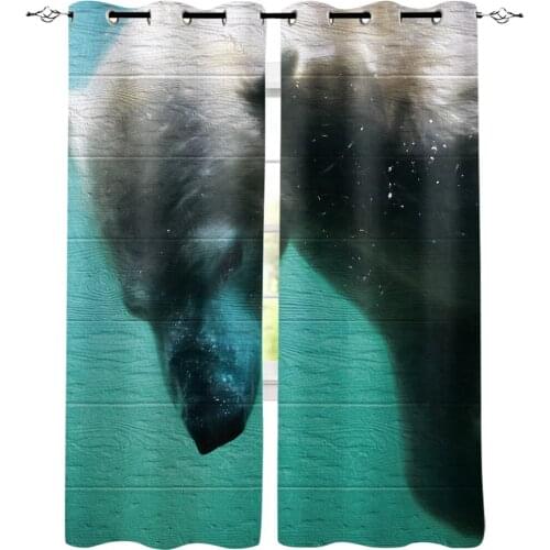 Polar Bears Swim In The Ocean Window Curtains Living Room Kitchen Curtains for Bedroom Left and Right Biparting Open Curtains