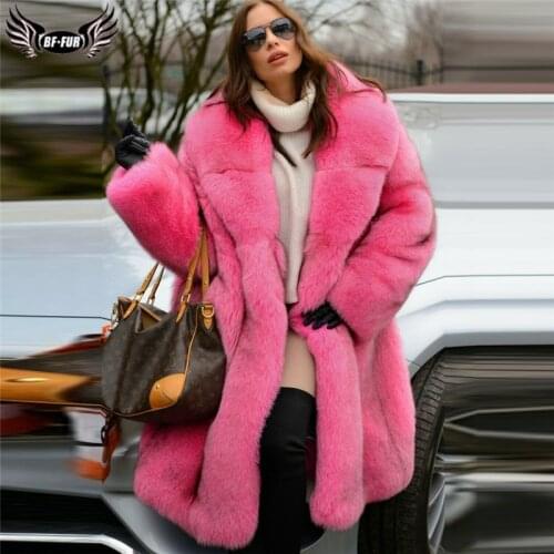 BFFUR Long Rose Red Real Fox Fur Coats 2021 Winter Fashion Women Full Pelt Genuine Fox Fur Coat With Big Lapel Collar Thick Warm