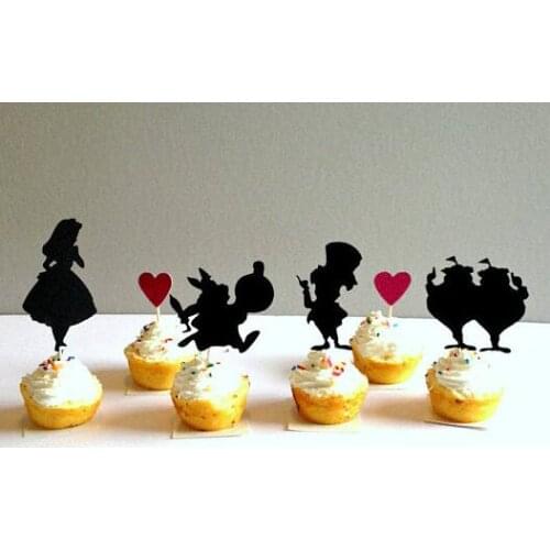 Glitter Alice In Wonderland birthday Cupcake Toppers bridal Shower wedding Bachelorette party treat food picks decoration