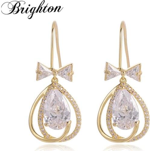 Brighton Exquisite Bijou Butterfly Dangle Earrings For Women Jewelry Party Water Drop Shiny Zircon Alloy Brincos Fashion Gift