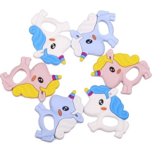 Chenkai 10PCS BPA Free Silicone Baby Unicorn Teether Ring Pendant DIY Baby Shower Pacifier Dummy Nursing Teether Toy Accessories