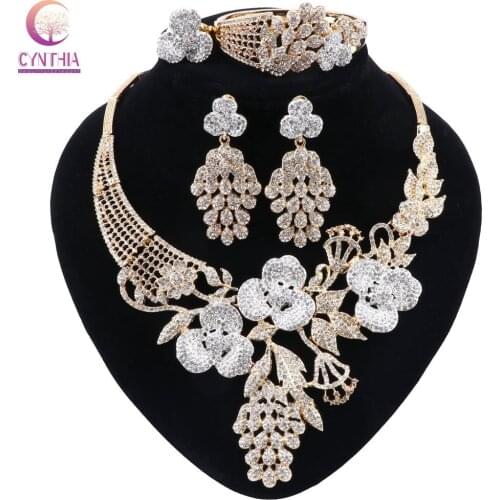 CYNTHIA New Wedding African Jewelry Sets for women Fashion Jewelry Gold-color Nigerian Beads Jewelry Set Necklace Earrings