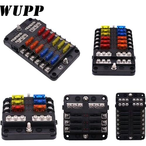 12V 32V Plastic Cover Fuse Box Holder M5 Stud With LED Indicator Light 6 Ways 12 Ways Blade for Auto Car Boat Marine Trike