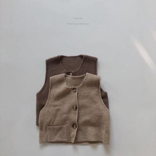 Childrens Clothing Toddler Kids Knitted Vests Spring Autumn Baby Girls Boys Korean Buttons Cardigan Vest Kids Sleeveless Coats