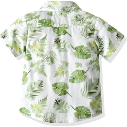 Boiiwant 2-8Y Children Leaf Print Pattern Shirt Tops Kids Boys Summer Holiday Short-sleeve Lapel Single-breasted Hawaii Blouse