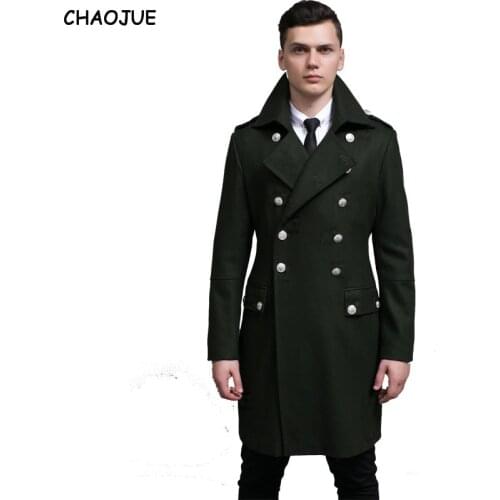 CHAOJUE Design men coats and jackets S-6XL oversized tall and big men green woolen coat germany army navy pea coat free shipping