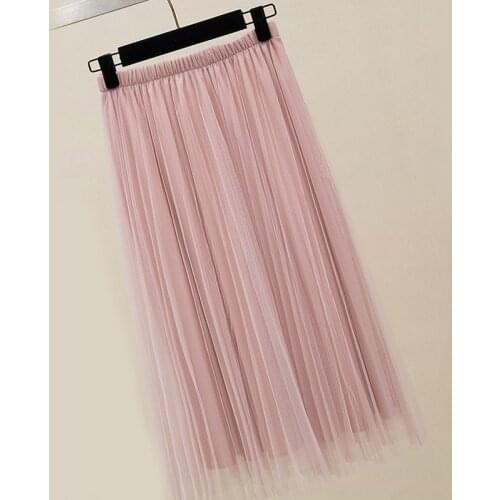 Long Skirt A Line Black Girl Korean Pleated New 2021 Women Tulle Skirt Elastic High Waist Mesh Spring Summer Fashion