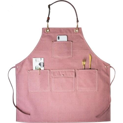 Long Denim Apron Leather Strap Barista Catering Cafe Bakery Chef Uniform Barber Hairdresser Florist Tattoo Artist Work Wear K82