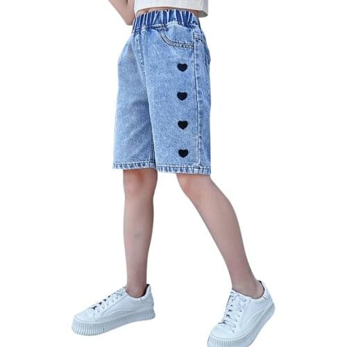 Jeans For Girl Heart Pattern Girls Short Jeans Summer Childrens Jeans For Boys Casual Style Childrens Clothing 6 8 10 12 14