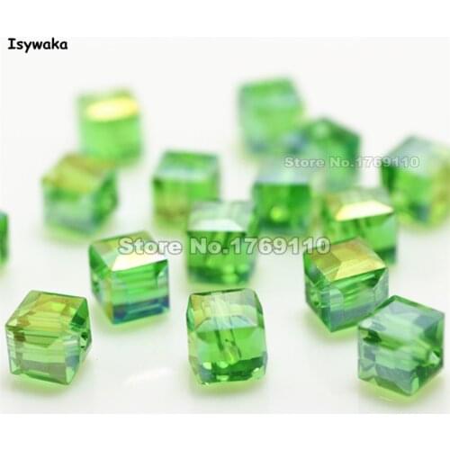 Isywaka 100pcs Deep Green AB Color Square 6mm Austria Crystal Beads Charm Glass Beads Loose Spacer Bead for DIY Jewelry Making