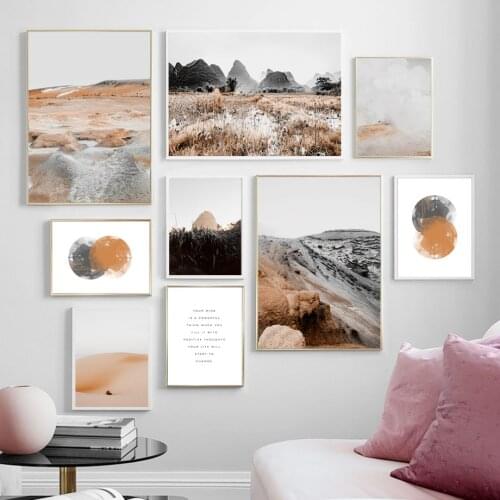 Wall Art Canvas Painting Mountain Dune Hay Clouds Minimalism Quote Nordic Posters And Prints Wall Pictures For Living Room Decor