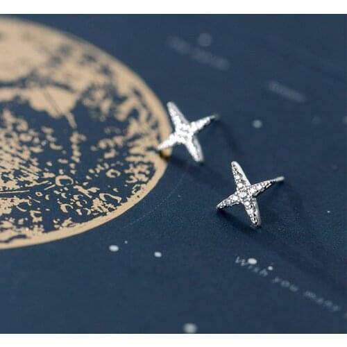 MloveAcc 100% 925 Solid Sterling Silver Fashion Jewelry Star Clear Crystal Zircon Inlay Stud Earrings for Women Girls Teen Gift