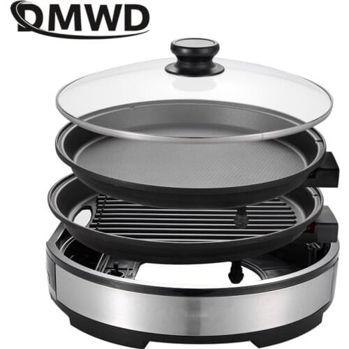 DMWD 220V Multifunctional Electric BBQ Grill Smokeless Barbecue Pan Non-stick Electric Skillet Pancake Maker For 3-5 People