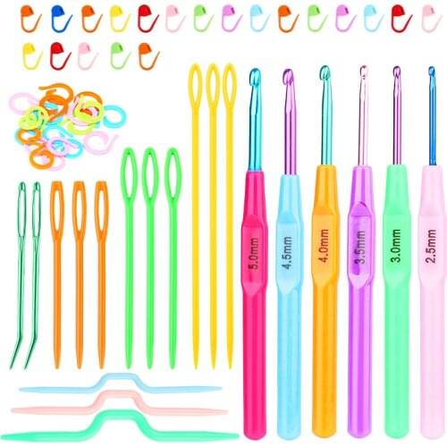 LMDZ Knitting Tools Kit Knitting Stitch Markers Kit with Plastic Sewing Needles for Knitting Supplies Sewing Kit DIY Accessories