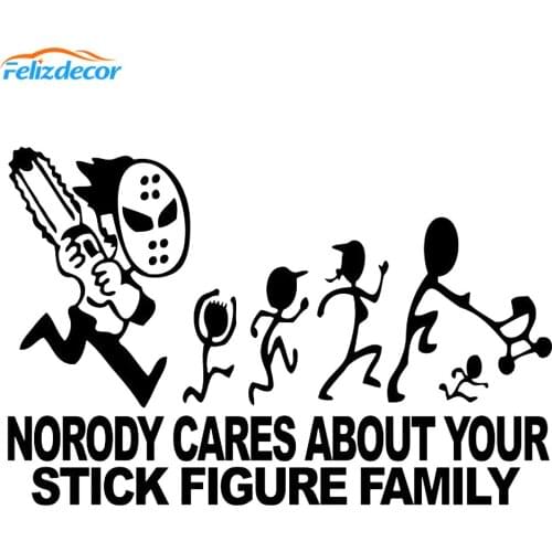 23*15cm Jason With Chainsaw Quote Decal No body cares about your stick figure family Decals Fun Car Window Decor Car StickerL970