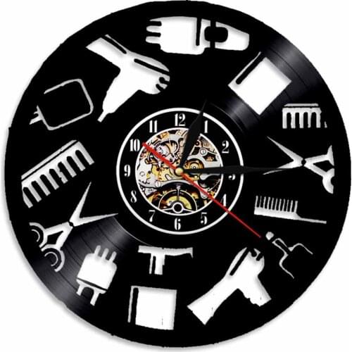 Barber Insturment Wall Clock Hair Tools Logo Vinyl Record Clock Modern 3D Wall Art Decor For Barber Shop Beauty Salon