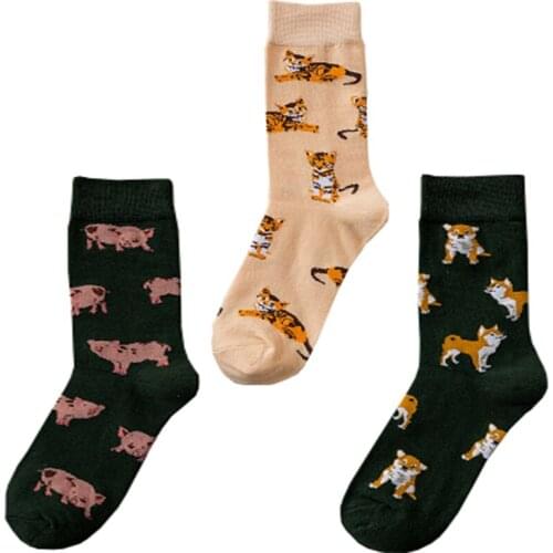 Cute Pig Dog Cat Printing Pattern Art Socks Women Korean Animal Cactus Funny Socks Kawaii Sokken Calcetines 1Pairs/a Lot