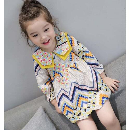 New Girls Dresses 2018 Fashion Spring Summer Princess Dress Kids Long Sleeve Clothes Geometric Patterns Design Baby Girl Dress