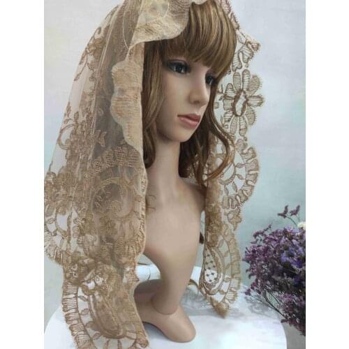 New Design Brown Embroidery Spanish Lace Mantilla Triangular Veil