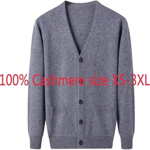 New Autumn Winter 100% Cashmere Sweater Knitted Cardigan Men Warm Coat V-neck Computer Knitted Thick Casual Plus Size XS-XL 2XL