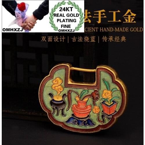 OMHXZJ Wholesale CA506 European Fashion Fine Woman Man Party Birthday Wedding Gift Vintage Flower Lock 24KT Gold Pendant Charm