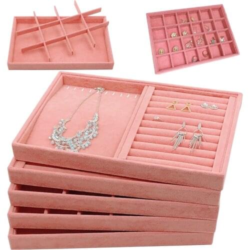 Fashion B/M/S Size Pink Flannel Ring Earrings Holder Jewelry Display Jewellery Organizer Case Tray Necklace Storage Box Stand