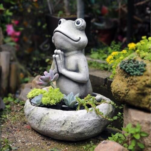 Outdoor Gardening Cement Frog Ornaments Fleshy Plant Large Diameter Flower Pot Decoration Balcony Garden Villa Figurines Crafts