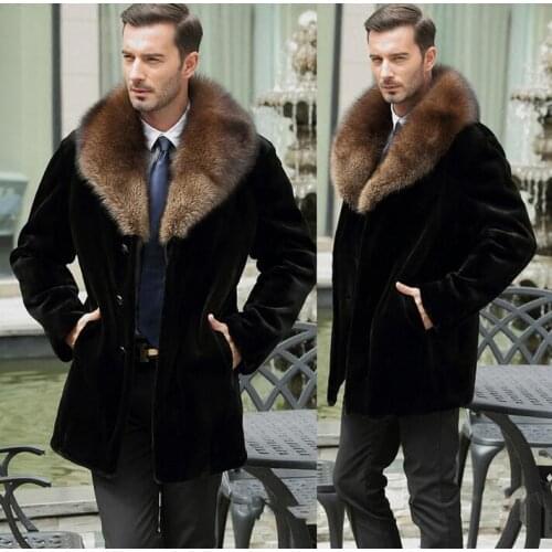 2020 new autumn winter thicken warm faux fur coat mens leather jacket slim mink jackets men medium long coat jaqueta de couro