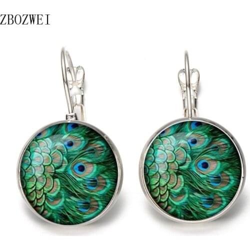 2018 hot retro earrings peacock feather fashion earrings jewelry French ear hook earrings