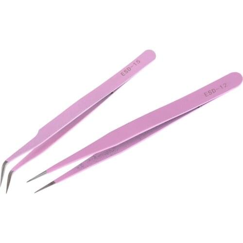 Professional Eye Lashes Tweezers Fashion Pink Stainless Steel Mink Eyelash Extension Straight Or Bend Optional Tweezers