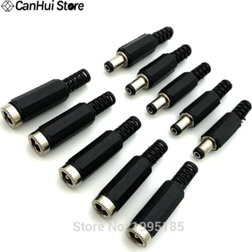 10pcs DC Power Jack Plugs Male / Female Socket Adapter Connectors 2.1mm x 5.5mm For DIY Projects Disassembly Female Male Plug