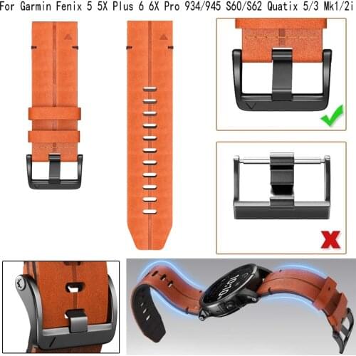 For Garmin Fenix 5/5X Plus/ 6 6X Pro 935 945 Leather Watch Band Strap 22mm Quick Fit Smart Bracelet Wristband Replacement Strap