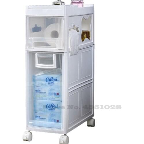 Crevice Cabinet Home Multi-storey with Drawer Dustproof Floor Cabinet Plastic Narrow Shelf Save Space Organizer Bathroom Shelf