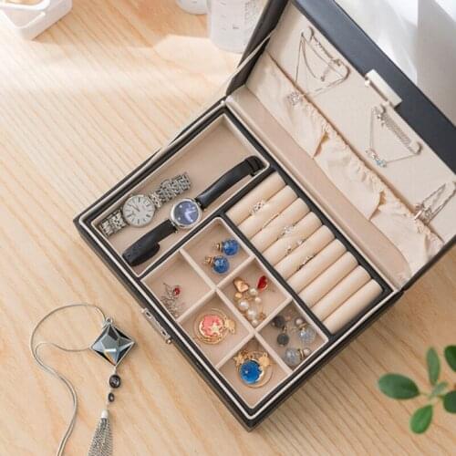 Jewelry Box for Women 2 Layer Jewelry Holder Leather Jewelry Boxes & Organizers with Lock and Removable Jewelry Cases